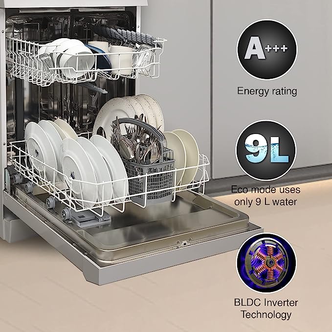 Godrej Eon Dishwasher | Steam Wash Technology |13 place setting |Perfect for Indian Kitchen| A+++ Energy rating | DWF EON VES 13Z SI STSL- Satin Silver Godrej Eon Dishwasher | Steam Wash Technology |13 place setting |Perfect for Indian Kitchen| A+++ Energy rating | DWF EON VES 13Z SI STSL- Satin Silver